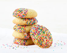 Load image into Gallery viewer, Sprinkle Dot Vanilla Sugar Cookies. A stack of 5.